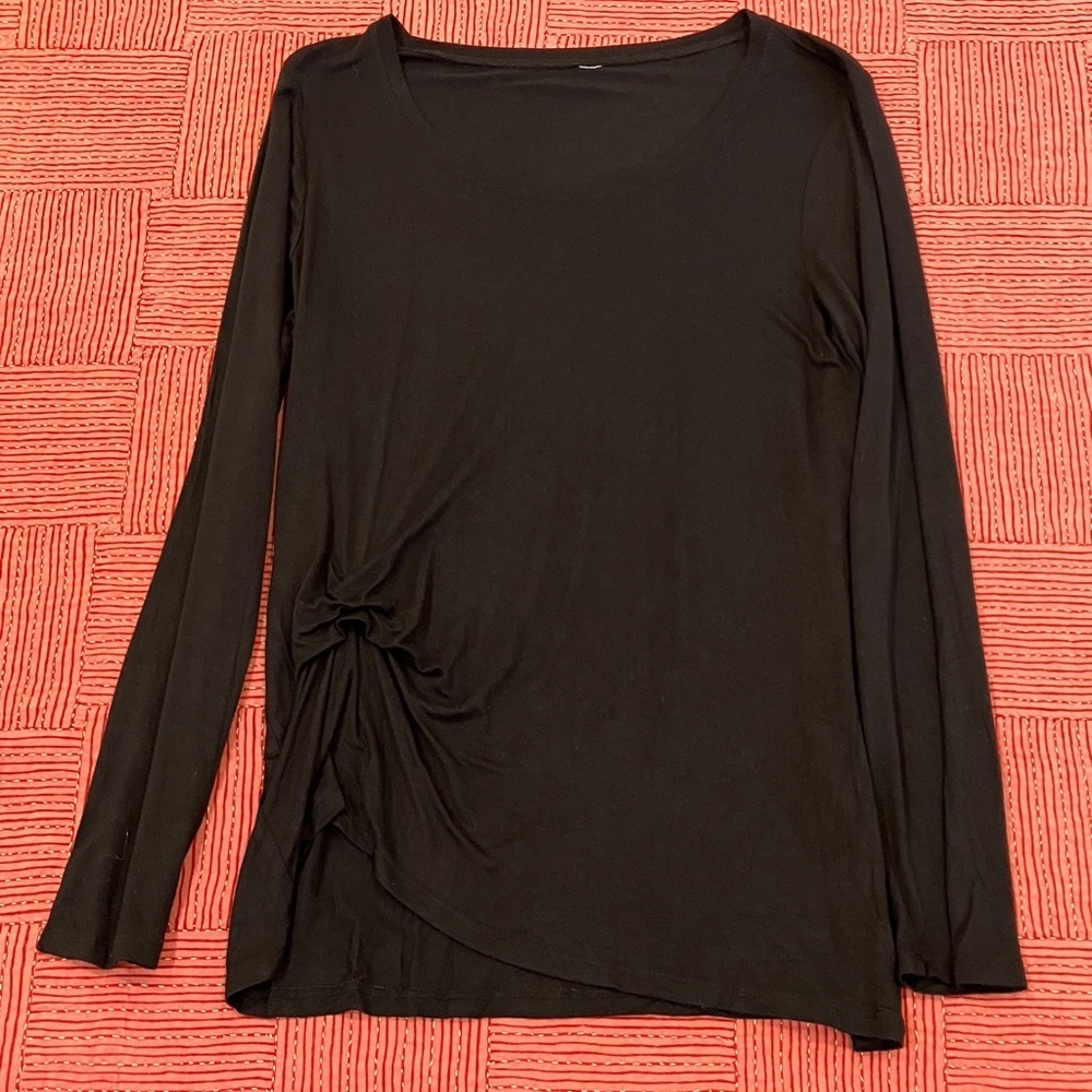 Marika Black Long Sleeve Women's Top with cinched up front